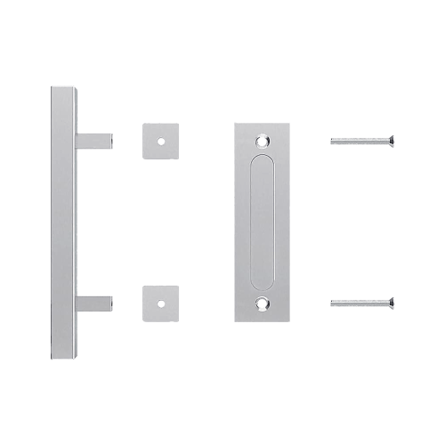 12″ Square Pull and Flush Door Handle Set Barn Door Hardware – Chrome