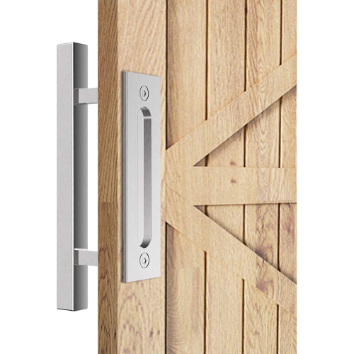 12″ Square Pull and Flush Door Handle Set Barn Door Hardware – Chrome