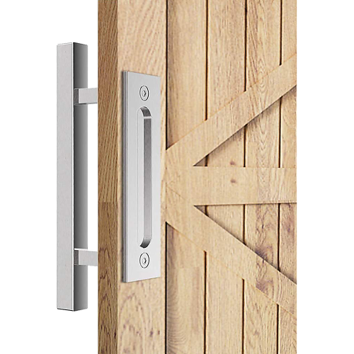 12″ Square Pull and Flush Door Handle Set Barn Door Hardware – Chrome