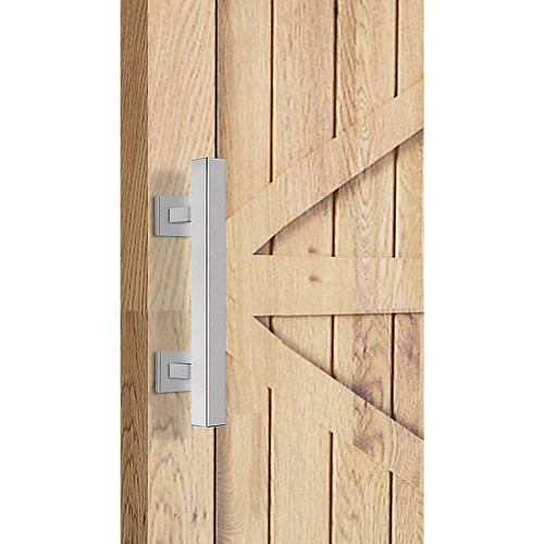 12″ Square Pull and Flush Door Handle Set Barn Door Hardware – Chrome