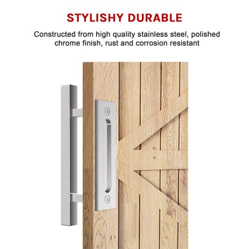 12″ Square Pull and Flush Door Handle Set Barn Door Hardware – Chrome