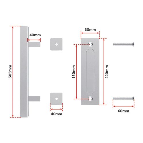 12″ Square Pull and Flush Door Handle Set Barn Door Hardware – Chrome
