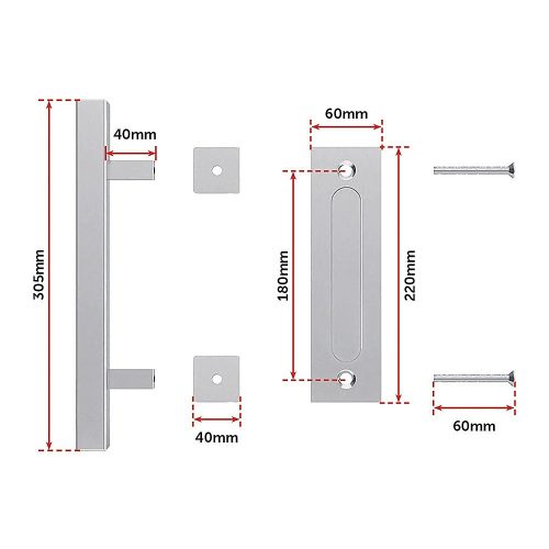 12″ Square Pull and Flush Door Handle Set Barn Door Hardware – Chrome