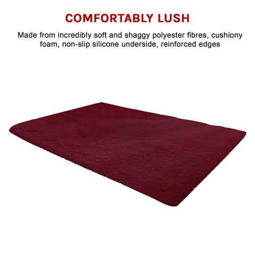 Floor Rugs Large Shaggy Rug Area Carpet Bedroom Living Room Mat – 230 x 200 cm, Burgundy