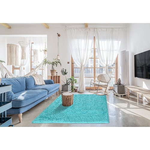 Floor Rugs Large Shaggy Rug Area Carpet Bedroom Living Room Mat – 230 x 200 cm, Turquoise