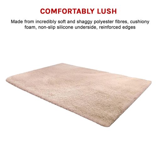 Floor Rugs Large Shaggy Rug Area Carpet Bedroom Living Room Mat – 230 x 160 cm, Beige