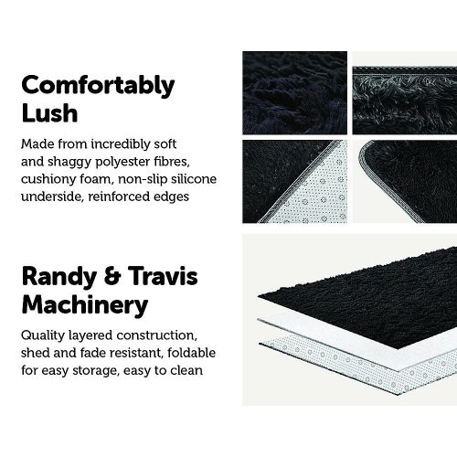 Floor Rugs Large Shaggy Rug Area Carpet Bedroom Living Room Mat – 200 x 140 cm, Black