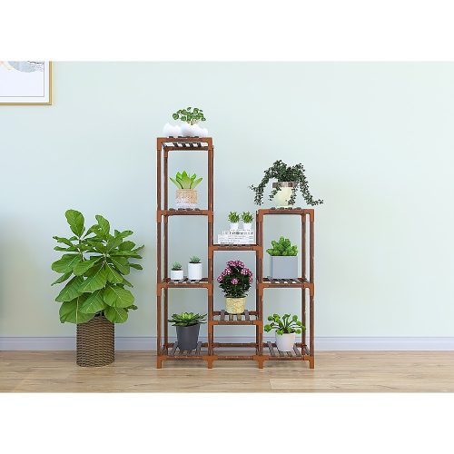 Indoor Outdoor Garden Plant Stand Planter Flower Pot Shelf Wooden Shelving – 9 Shelves