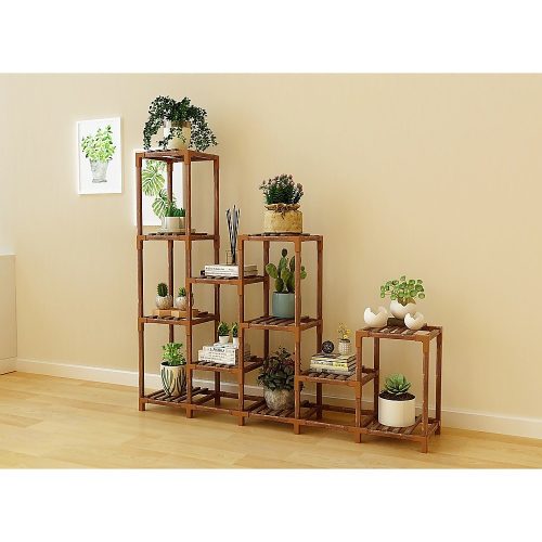 Indoor Outdoor Garden Plant Stand Planter Flower Pot Shelf Wooden Shelving – 12 Shelves