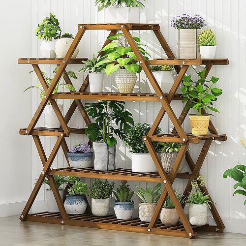 Bamboo Multilayer Flower Plant Bonsai Rack Shelf Stand Porch Lawn Patio. – Dark Wood