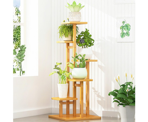 5 Tiers Vertical Bamboo Plant Stand Staged Flower Shelf Rack Outdoor Garden, – Wooden