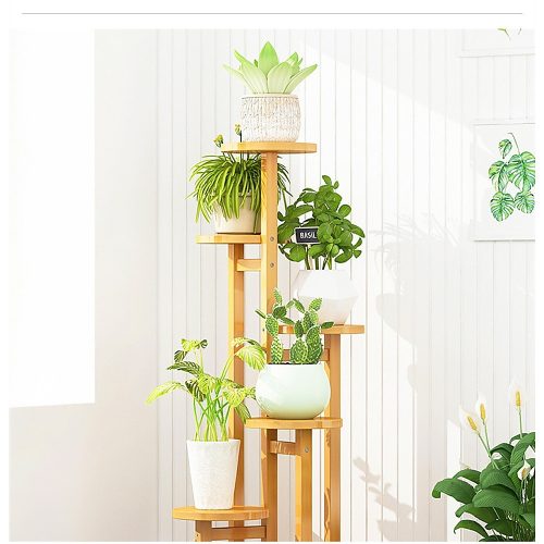 5 Tiers Vertical Bamboo Plant Stand Staged Flower Shelf Rack Outdoor Garden,