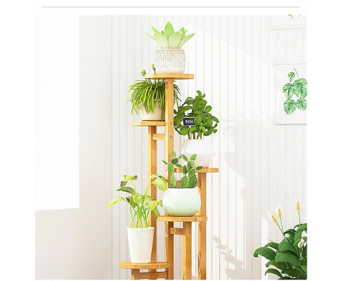 5 Tiers Vertical Bamboo Plant Stand Staged Flower Shelf Rack Outdoor Garden, – Wooden