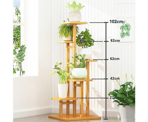 5 Tiers Vertical Bamboo Plant Stand Staged Flower Shelf Rack Outdoor Garden, – Wooden