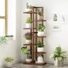 6 Tiers Vertical Bamboo Plant Stand Staged Flower Shelf Rack Outdoor Garden, – Dark Wood