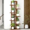 6 Tiers Vertical Bamboo Plant Stand Staged Flower Shelf Rack Outdoor Garden, – Dark Wood