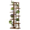 6 Tiers Vertical Bamboo Plant Stand Staged Flower Shelf Rack Outdoor Garden, – Dark Wood