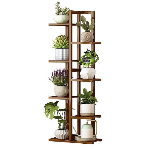 6 Tiers Vertical Bamboo Plant Stand Staged Flower Shelf Rack Outdoor Garden, – Dark Wood