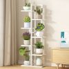 6 Tiers Vertical Bamboo Plant Stand Staged Flower Shelf Rack Outdoor Garden, – White