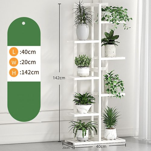6 Tiers Vertical Bamboo Plant Stand Staged Flower Shelf Rack Outdoor Garden, – White