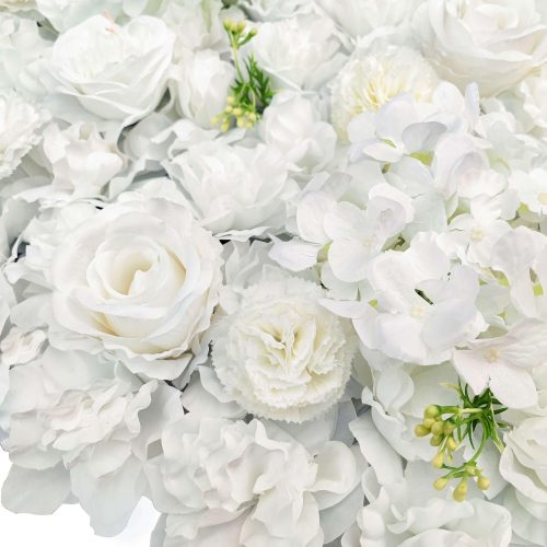 Artificial Flower Wall Backdrop Panel 40cm X 60cm Mixed Flowers – Green and White