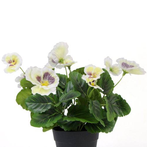 Mixed Flowering Potted Artificial Pansy Plants 25cm – Green and White