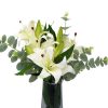 Premium Faux Lily In Glass Vase (Artificial Tiger Lily Arrangement) – Green and White