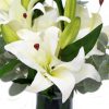 Premium Faux Lily In Glass Vase (Artificial Tiger Lily Arrangement) – Green and White