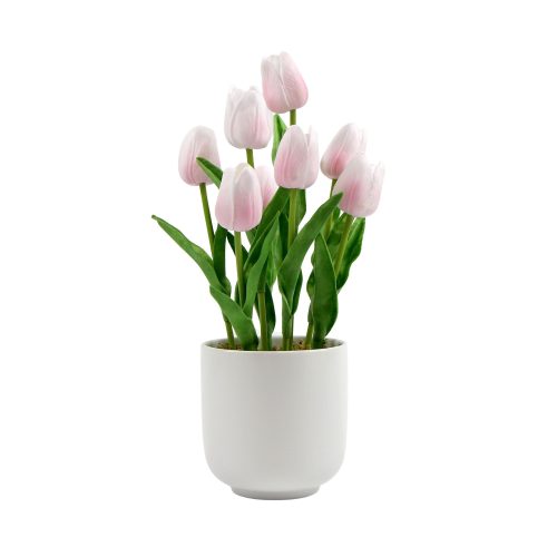 Flowering Artificial Tulip Plant Arrangement With Ceramic Bowl 35cm