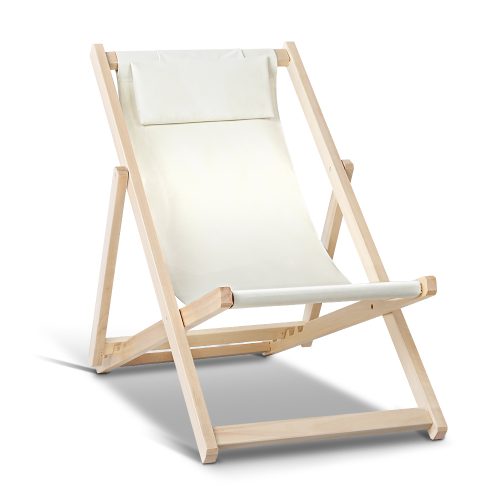 Outdoor Chairs Sun Lounge Deck Beach Chair Folding Wooden Patio Furniture – Beige