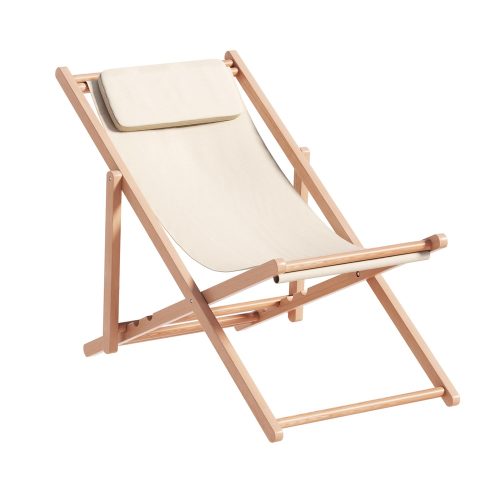 Outdoor Chairs Sun Lounge Deck Beach Chair Folding Wooden Patio Furniture – Beige