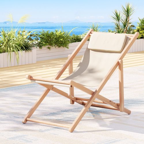 Outdoor Chairs Sun Lounge Deck Beach Chair Folding Wooden Patio Furniture