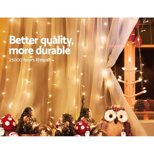 Jingle Jollys 6X3M Christmas Curtain Lights 600LED – Warm White