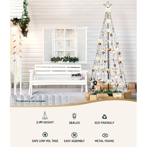 Jingle Jollys Christmas Tree 2.1M 264 LED Xmas Trees Solar Power – Warm White