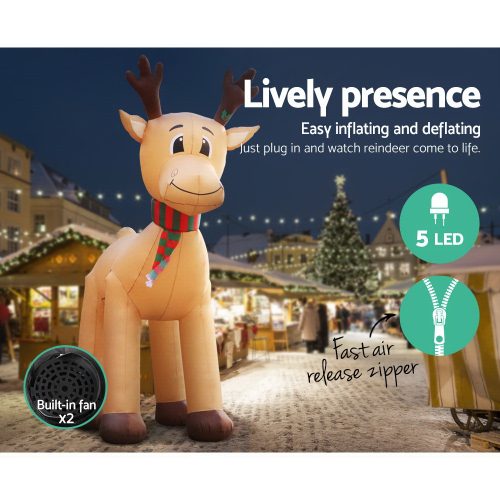 5M Christmas Inflatable Reindeer Outdoor Xmas Decorations Lights