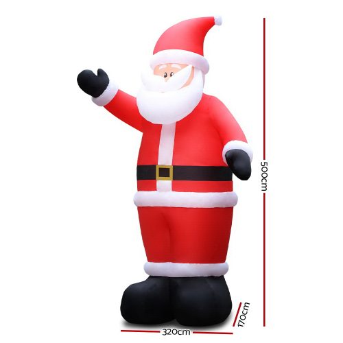 Jingle Jollys Christmas Inflatable Santa Decorations Outdoor Air-Power Light – 5M