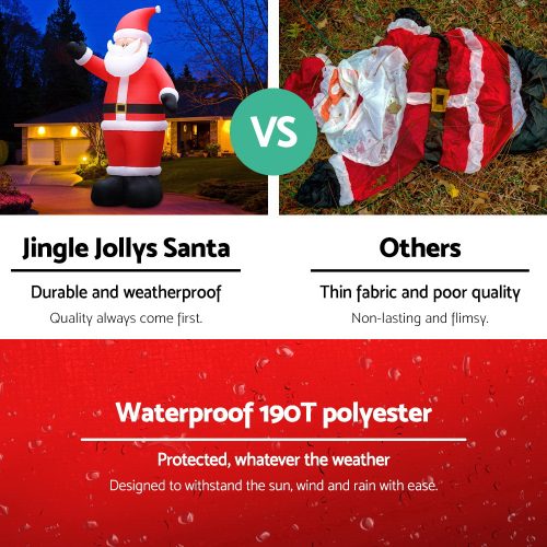 Jingle Jollys Christmas Inflatable Santa Decorations Outdoor Air-Power Light – 5M