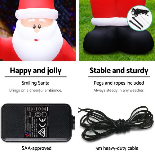 Jingle Jollys Christmas Inflatable Santa Decorations Outdoor Air-Power Light – 5M