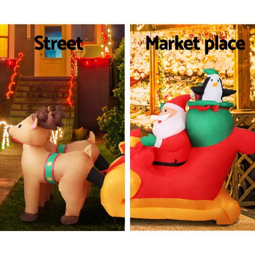 Christmas Inflatable Santa Sleigh 2.2M Outdoor Decorations LED