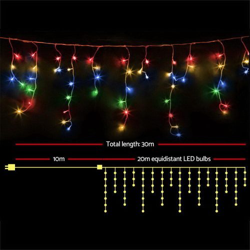 Jingle Jollys 800 LED Christmas Icicle Lights – Mutlicolour