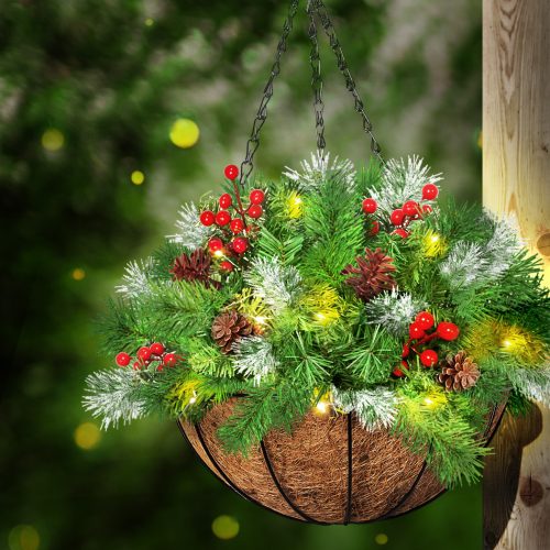 Christmas Hanging Basket Ornaments LED Lights Home Garden Porch Decor – 10 x 20 cm