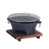 Cast Iron Round Stove Charcoal Table Net Grill Japanese Style BBQ Picnic Camping with Wooden Board – Large, 1