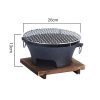 Cast Iron Round Stove Charcoal Table Net Grill Japanese Style BBQ Picnic Camping with Wooden Board – Large, 1