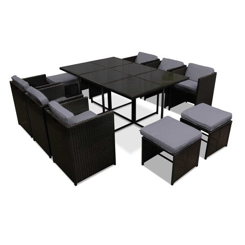 11 Piece PE Wicker Outdoor Dining Set – Black and Grey