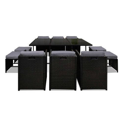 11 Piece PE Wicker Outdoor Dining Set – Black and Grey