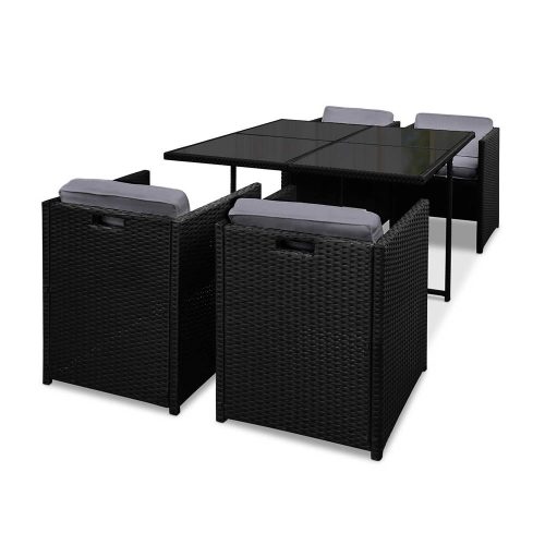 Outdoor Dining Set 5 Piece Wicker Table Chairs Setting Black