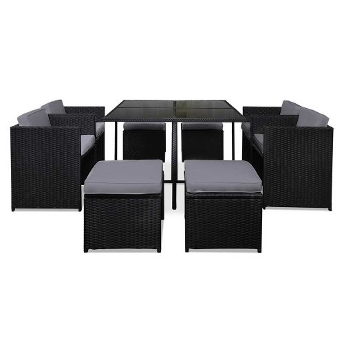 9 Piece Wicker Outdoor Dining Set – Black and Grey