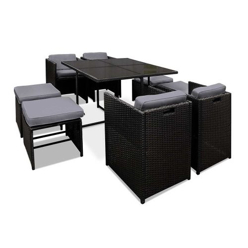 9 Piece Wicker Outdoor Dining Set – Black and Grey