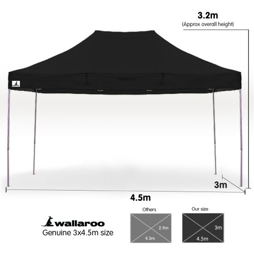 Gazebo Tent Marquee 3×4.5m PopUp Outdoor Wallaroo – Black