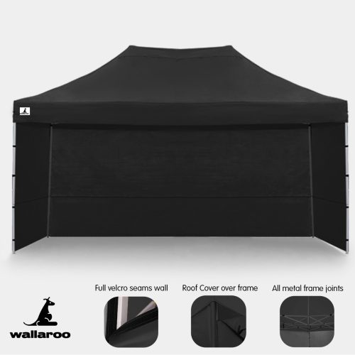 Gazebo Tent Marquee 3×4.5m PopUp Outdoor Wallaroo – Black